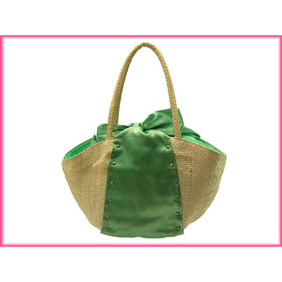 Samantha Pouch & Charm Rio Logo Vega Tote Bag Natural x Green - Picture 1 of 7